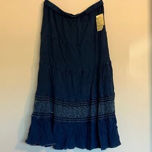 NWT Studio West Dark Blue Maxi Skirt Crochet Ruffle Boho Coastal Cowgirl